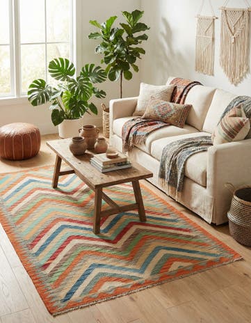 3' 5 x 6' 2 Hand Woven Kilim Maymana Wool Rug