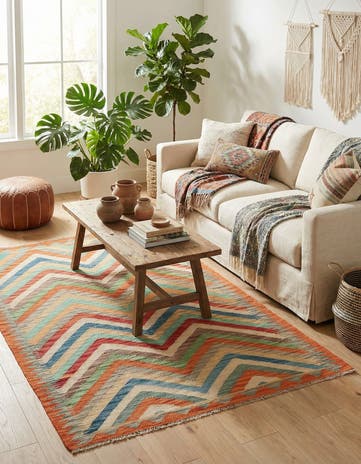 3' 5 x 6' 2 Hand Woven Kilim Maymana Wool Rug