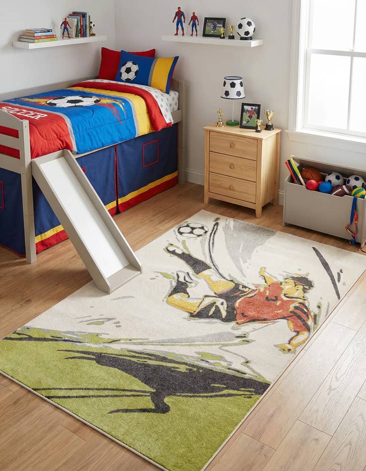 Detail image of 5' 3 x 8' Soccer Player Whimsy Kids Rug