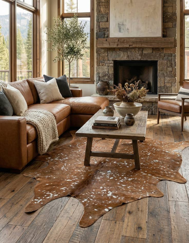 Detail image of 5' 10 x 6' 4 Cowhide Leather Freeform Rug