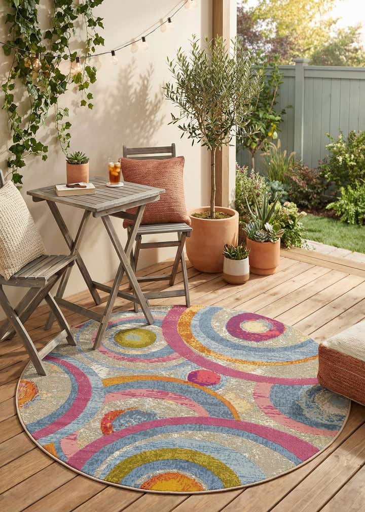 5' x 5' Easy-Clean Modern Indoor / Outdoor Round Rug