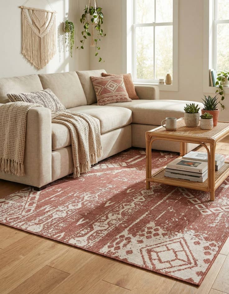 Detail image of  6' x 9'  Washable Bohemian Indoor / Outdoor Rug