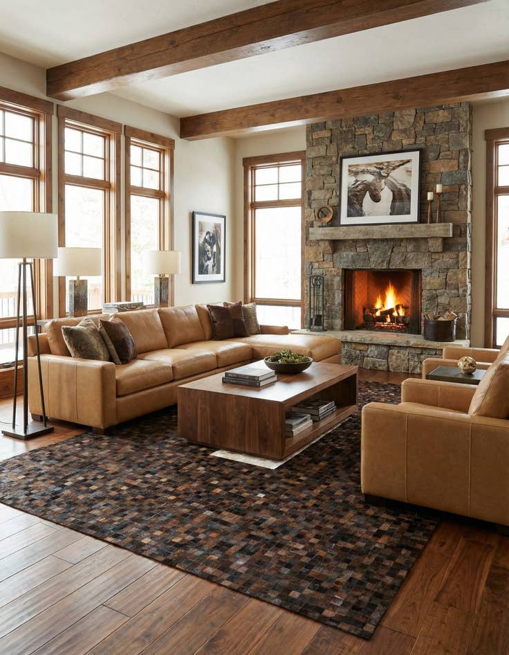 Detail image of 8' 1 x 9' 11 Cowhide & Leather Rug