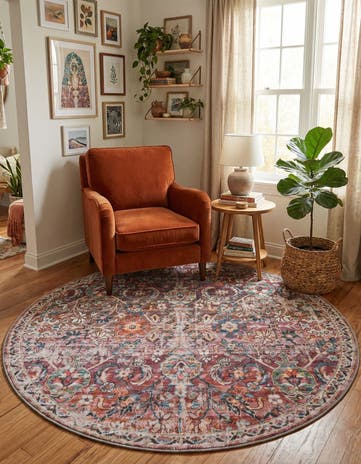 Ivory and Pink Nostalgia Round Rug
