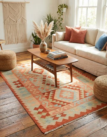3' 4 x 5' 2 Hand Woven Kilim Waziri Wool Rug