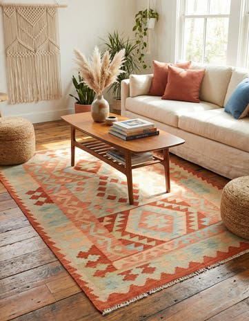 3' 4 x 5' 2 Hand Woven Kilim Waziri Wool Rug