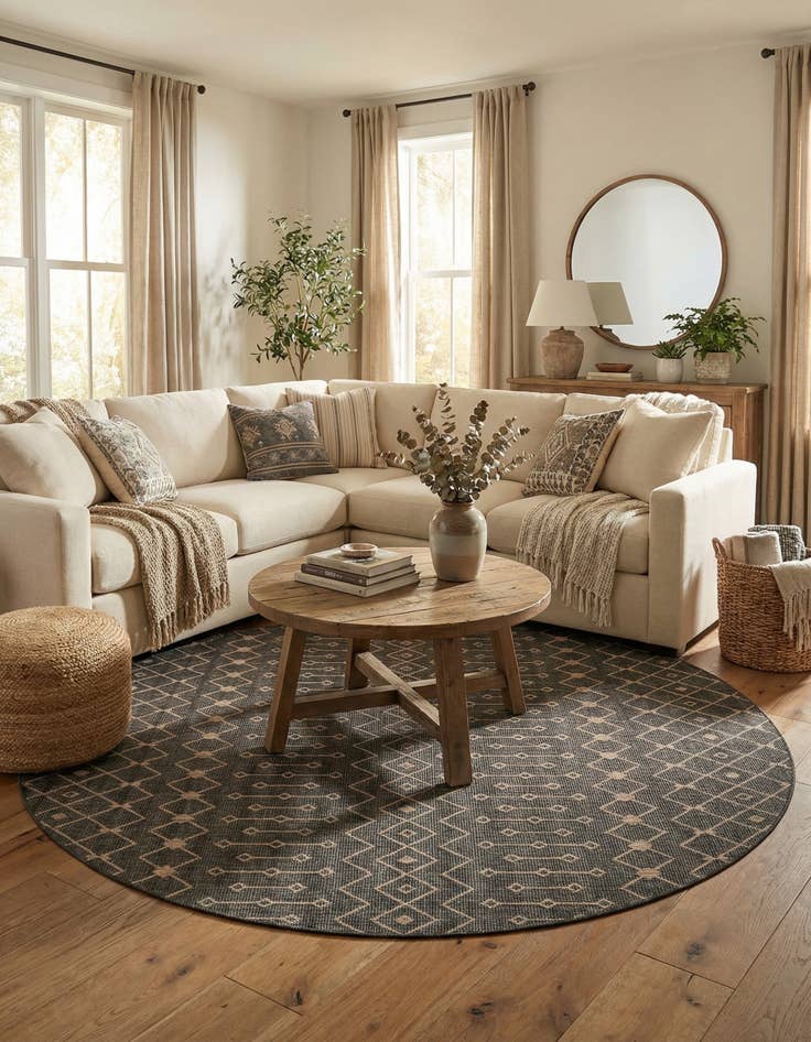 Detail image of 10' 8 x 10' 8 Easy-Clean Trellis Indoor / Outdoor Round Rug