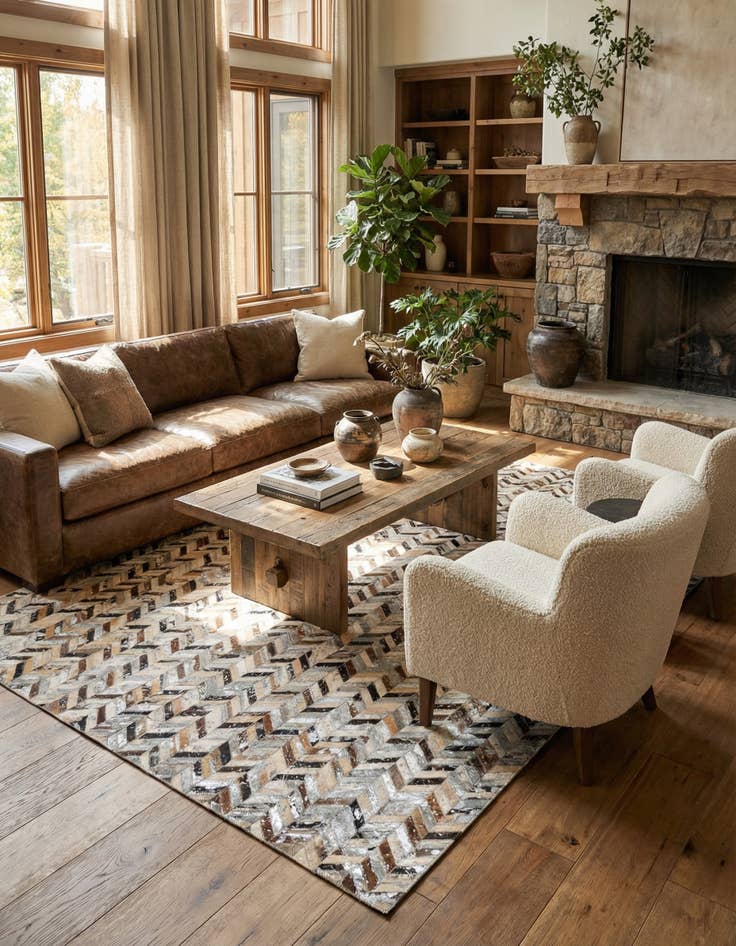 Detail image of 5' 3 x 7' 3 Cowhide Stocks Rug