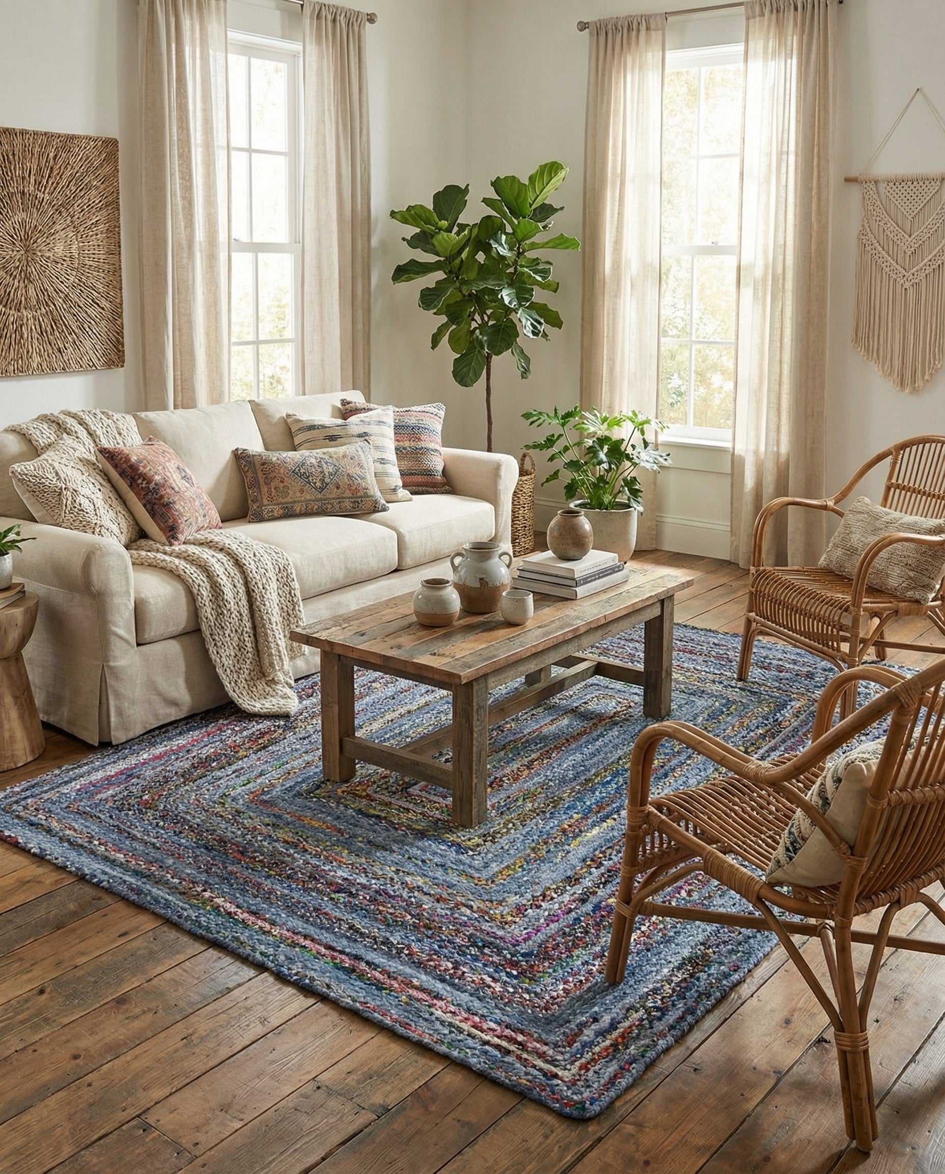  6' 1 x 9'  Hand Braided Chindi Rug