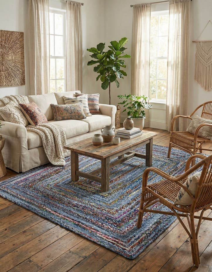 6' 1 x 9' Handmade Braided Chindi Rug