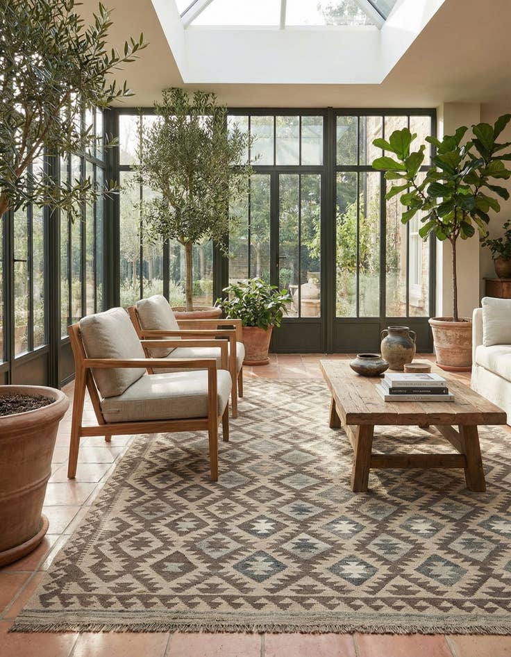 Detail image of 6' 5 x 9' 8 Hand Woven Kilim Maymana Wool Rug