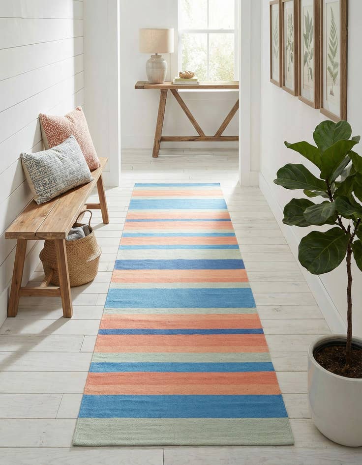 Detail image of 2' 7 x 12'  Hand Woven Flatweave Cotton Dhurrie Runner Rug