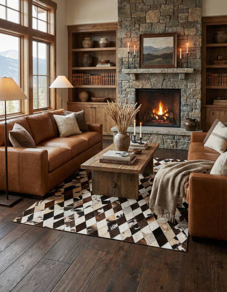 Detail image of  4' 8 x 6' 9 Cowhide Stocks Rug