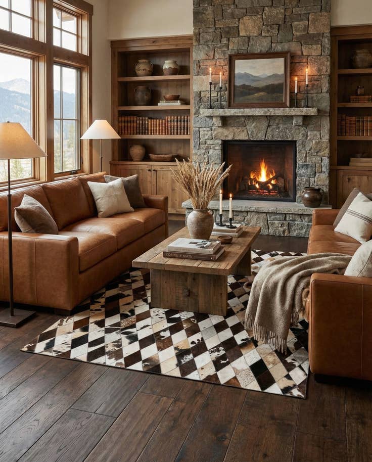 Detail image of 4' 8 x 6' 9 Cowhide Stocks Rug
