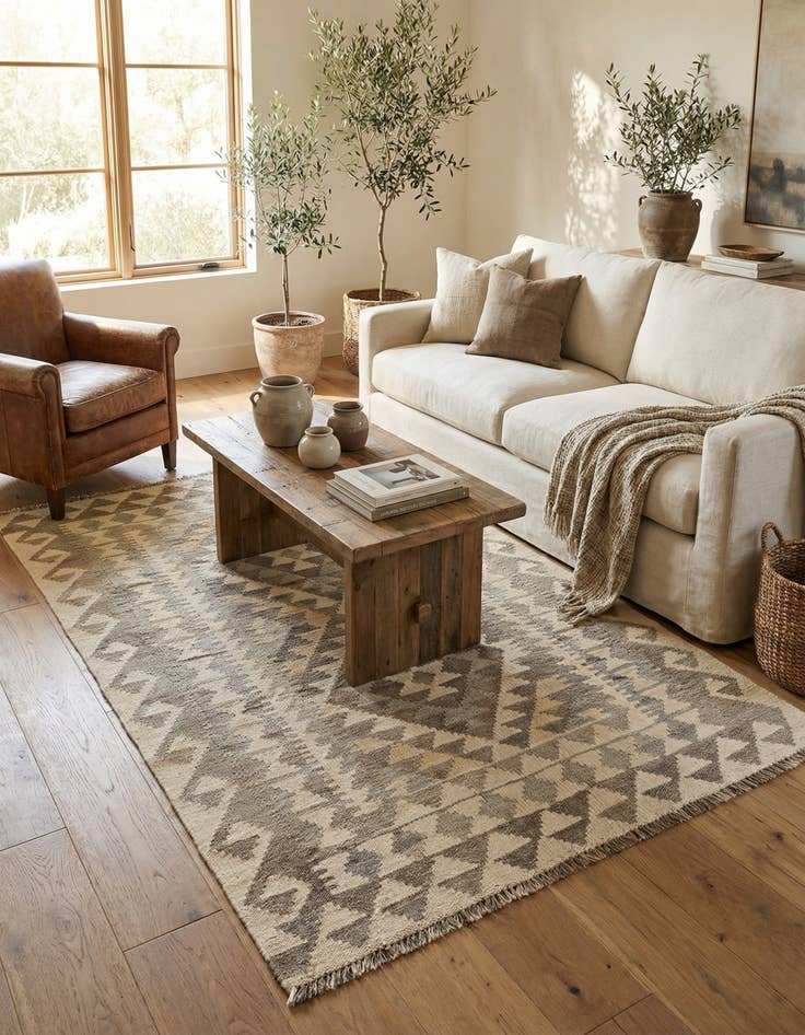 Detail image of  3' 4 x 5' 1  Hand Woven Kilim Maymana Wool Rug