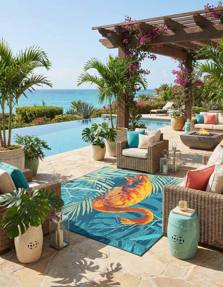 Detail image of  10' x 10'  Washable Coastal Indoor / Outdoor Square Rug
