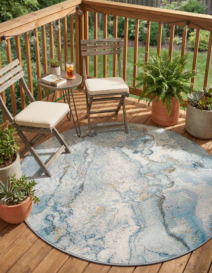 Detail image of 4' x 4'  Washable Modern Indoor / Outdoor Round Rug