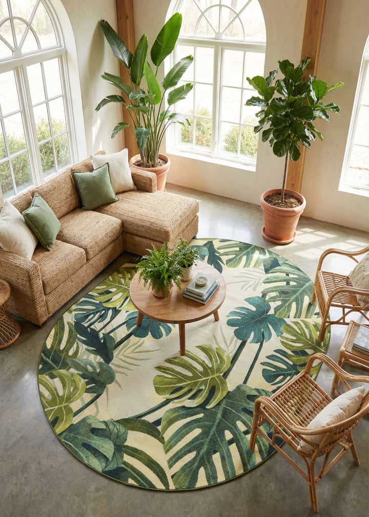 7' 10 x 10' Easy-Clean Botanical Indoor / Outdoor Oval Rug