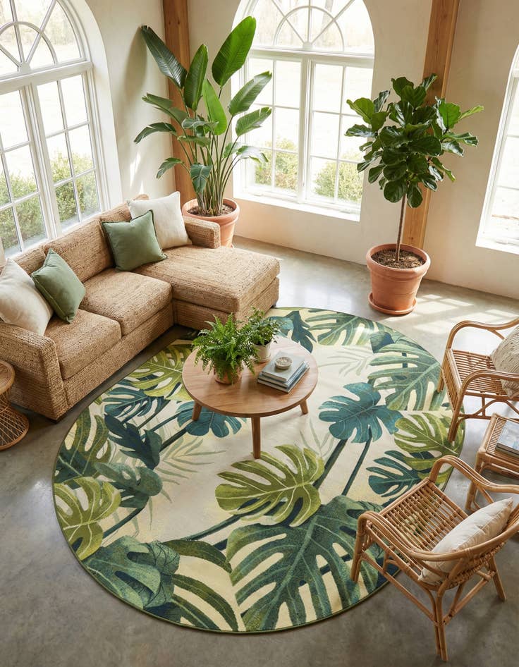 Detail image of 7' 10 x 10'  Washable Botanical Indoor / Outdoor Oval Rug