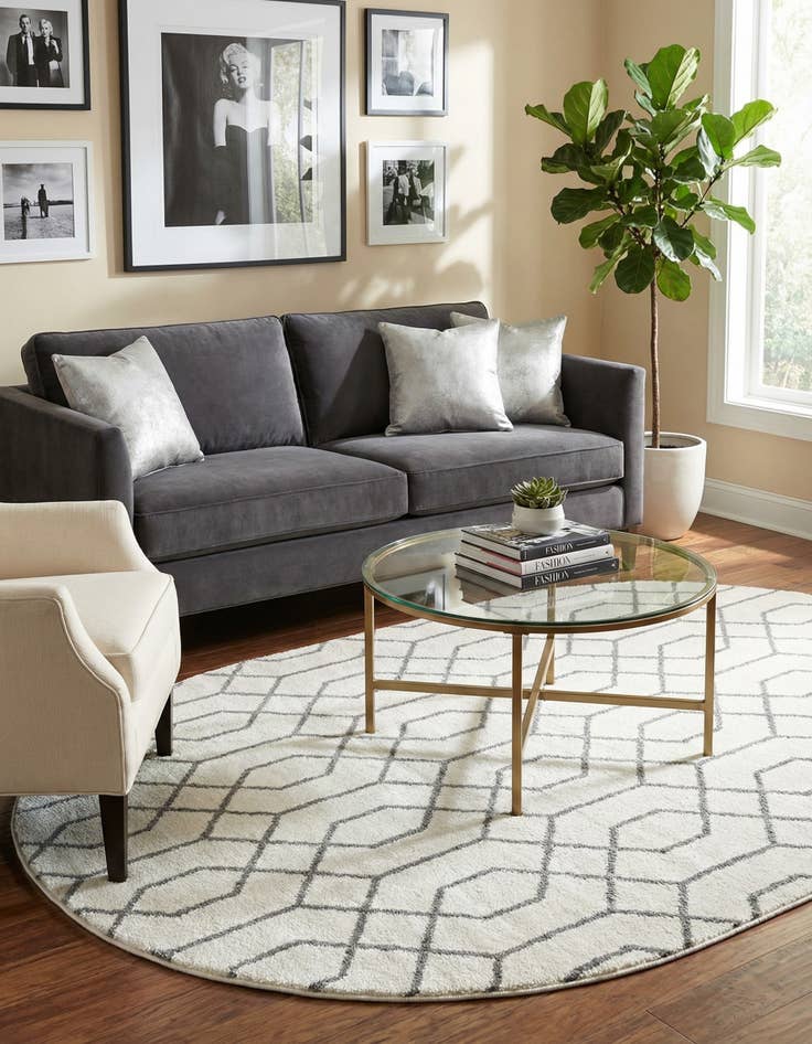 Detail image of  5' 3 x 8'  Marilyn Monroe™ Glam Trellis Oval Rug