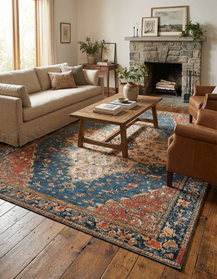 Detail image of  9' x 12'  Washable Traditional Indoor / Outdoor Rug