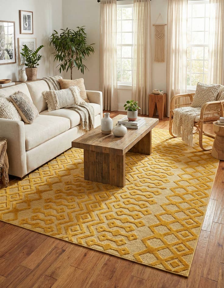 Detail image of 9' x 12' Easy-Clean Trellis Textured Indoor / Outdoor Rug