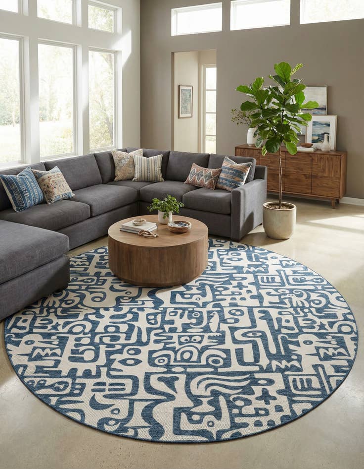 Detail image of  12' x 12'  Washable Modern Indoor / Outdoor Round Rug