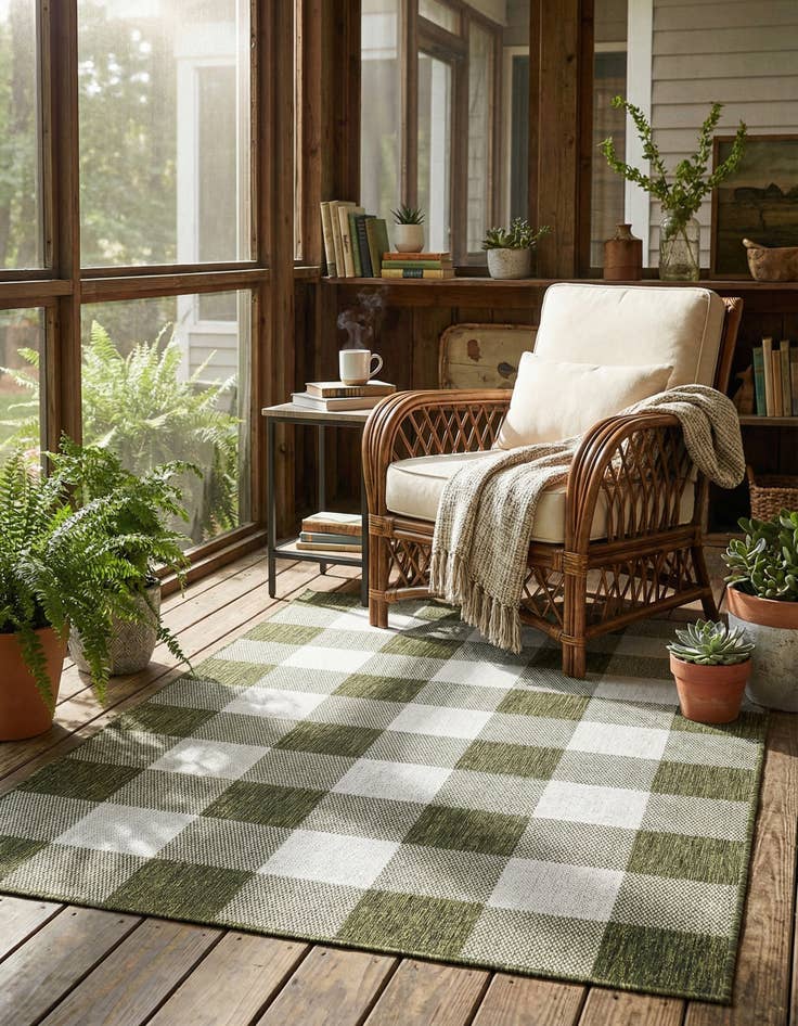 Detail image of 4' x 6' Easy-Clean Checkered Indoor / Outdoor Rug