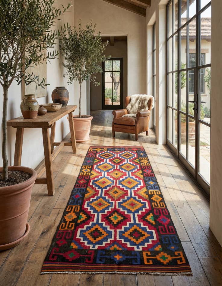 Detail image of 5' x 13' 5 Hand Woven Kilim Afghan Wool Runner Rug