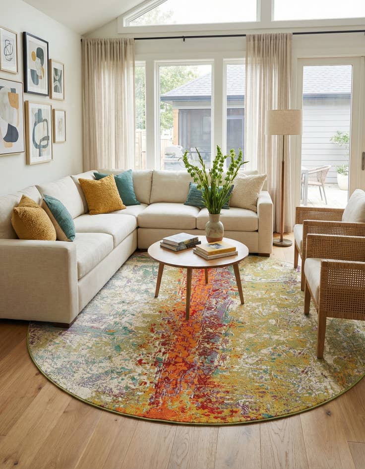 Detail image of 8' x 10' Easy-Clean Modern Indoor / Outdoor Oval Rug