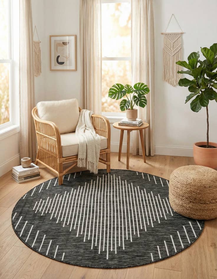 Detail image of 5' 3 x 5' 3  Washable Modern Indoor / Outdoor Round Rug