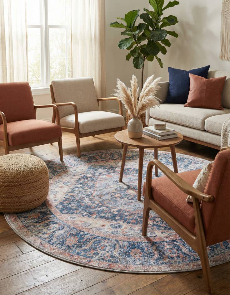 Detail image of 6' x 6'  Washable Yara Round Rug