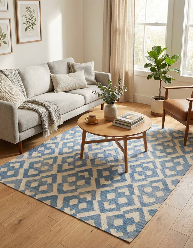 Detail image of 4' 6 x 5' 6 Hand Woven Kilim Modern Wool Rug