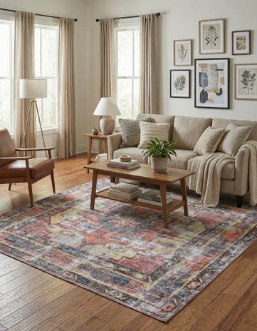 Yellow Pink Washable Maahru Square Rug