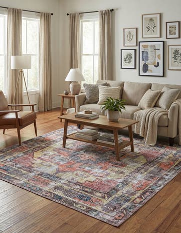 Yellow Pink Washable Maahru Square Rug