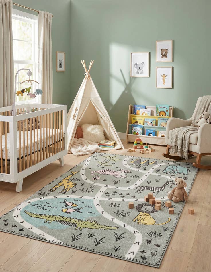 Detail image of 5' 3 x 8' Animals Whimsy Kids Rug