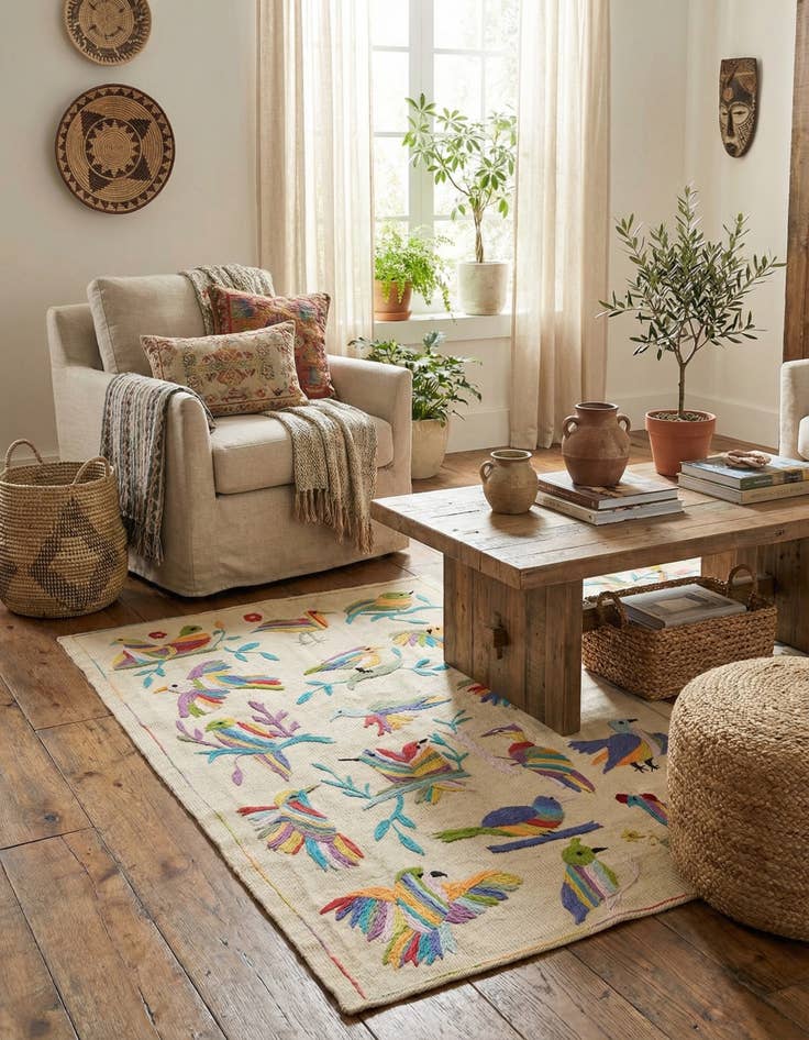 Detail image of 3' 2 x 4' 7  Hand Woven Kilim Suzani Wool Rug