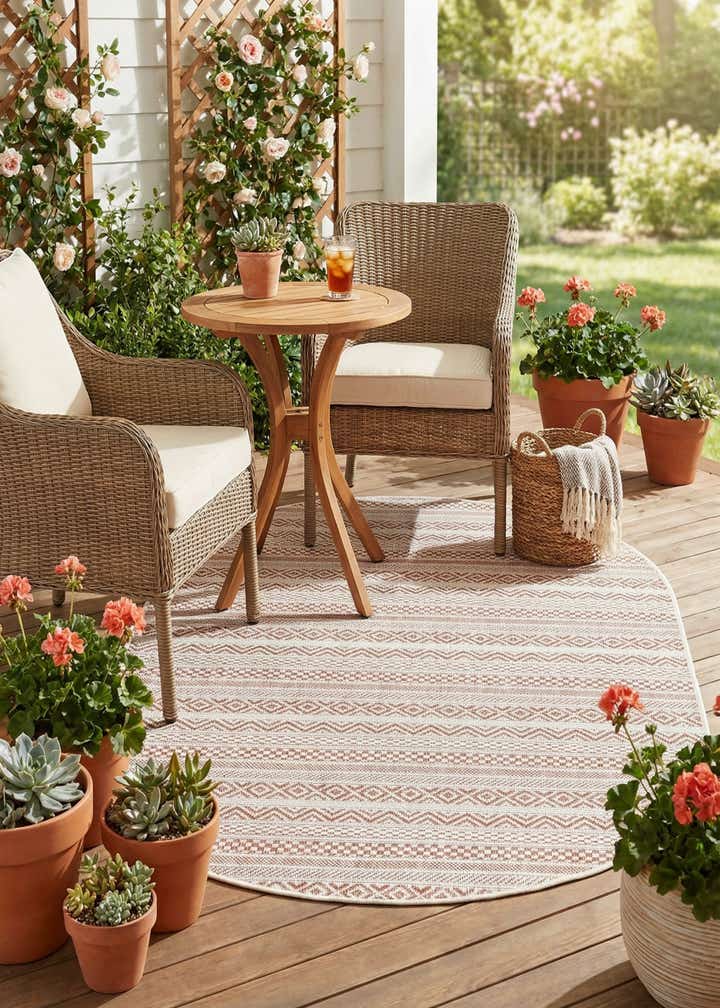3' x 5' 3 Easy-Clean Striped Indoor / Outdoor Oval Rug