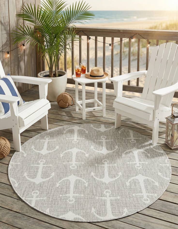 Detail image of  5' 3 x 5' 3  Washable Coastal Indoor / Outdoor Round Rug