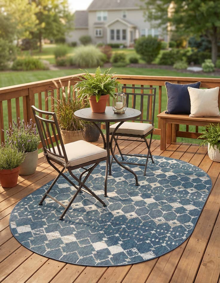 Detail image of 5' 3 x 8' Easy-Clean Trellis Indoor / Outdoor Oval Rug