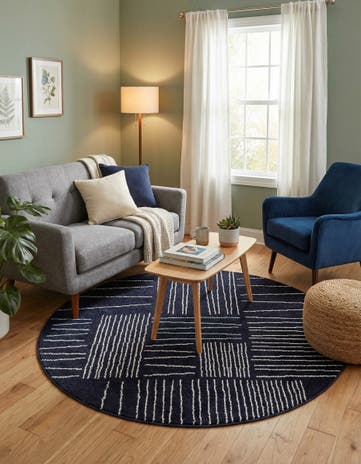 Navy Blue Hanahan Round Rug