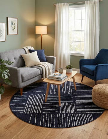 Navy Blue Hanahan Round Rug