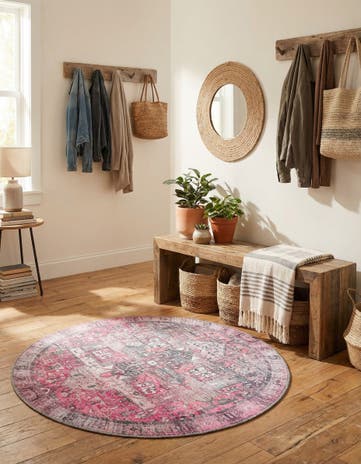 Pink Washable Timeless Round Rug