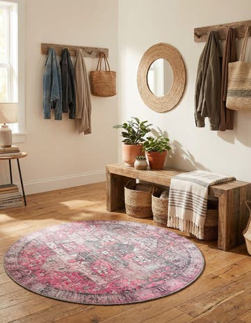 Pink Washable Timeless Round Rug