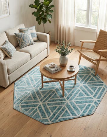 Blue Lattice Trellis Octagon Rug