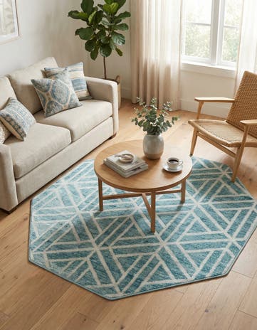 Blue Lattice Trellis Octagon Rug