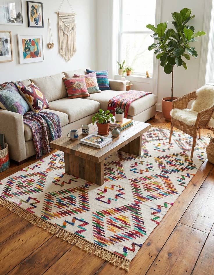 Detail image of 7' 1 x 10'  Hand Woven Chindi Trellis Rug