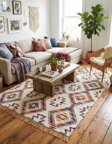 7' 1 x 10' Hand Woven Chindi Trellis Rug