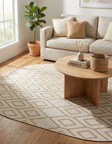 Beige Easy-Clean Jill Zarin Turks and Caicos Indoor / Outdoor Oval Rug