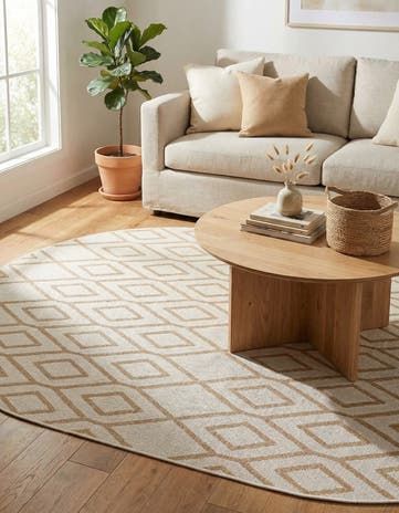Beige Easy-Clean Jill Zarin Turks and Caicos Indoor / Outdoor Oval Rug